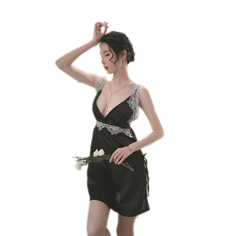 Атласная Домашняя одежда кружевное Женское ночное белье шелковое нижнее платье