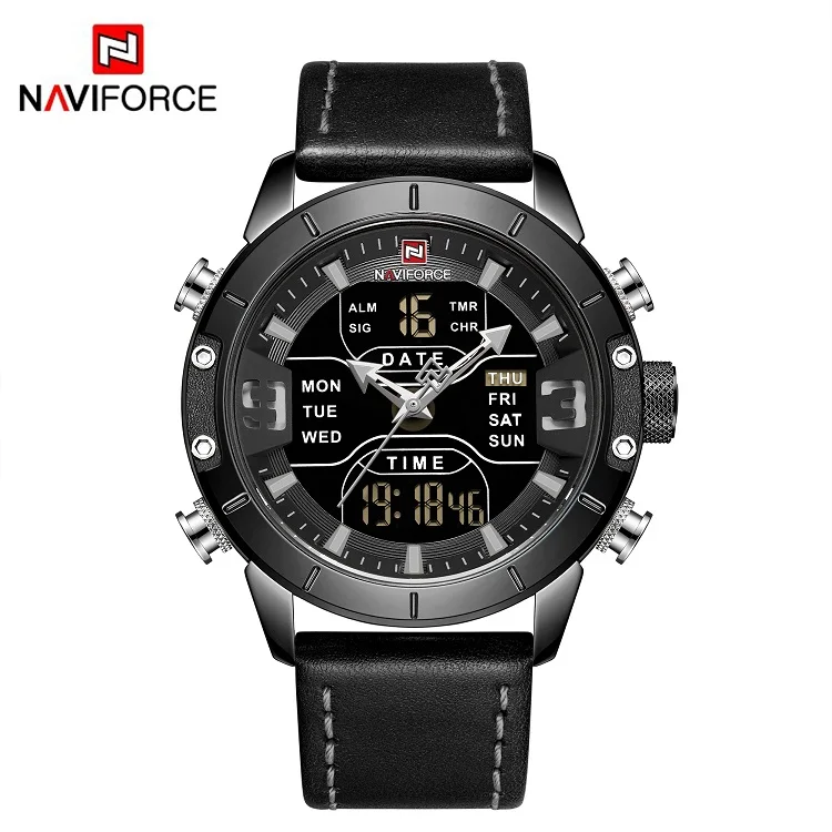 Black NAVIFORCE аналого-цифровые часы мужские люксовый бренд из нержавеющей стали спортивные мужские часы Кварцевые водонепроницаемые мужские модные часы - Цвет: Black