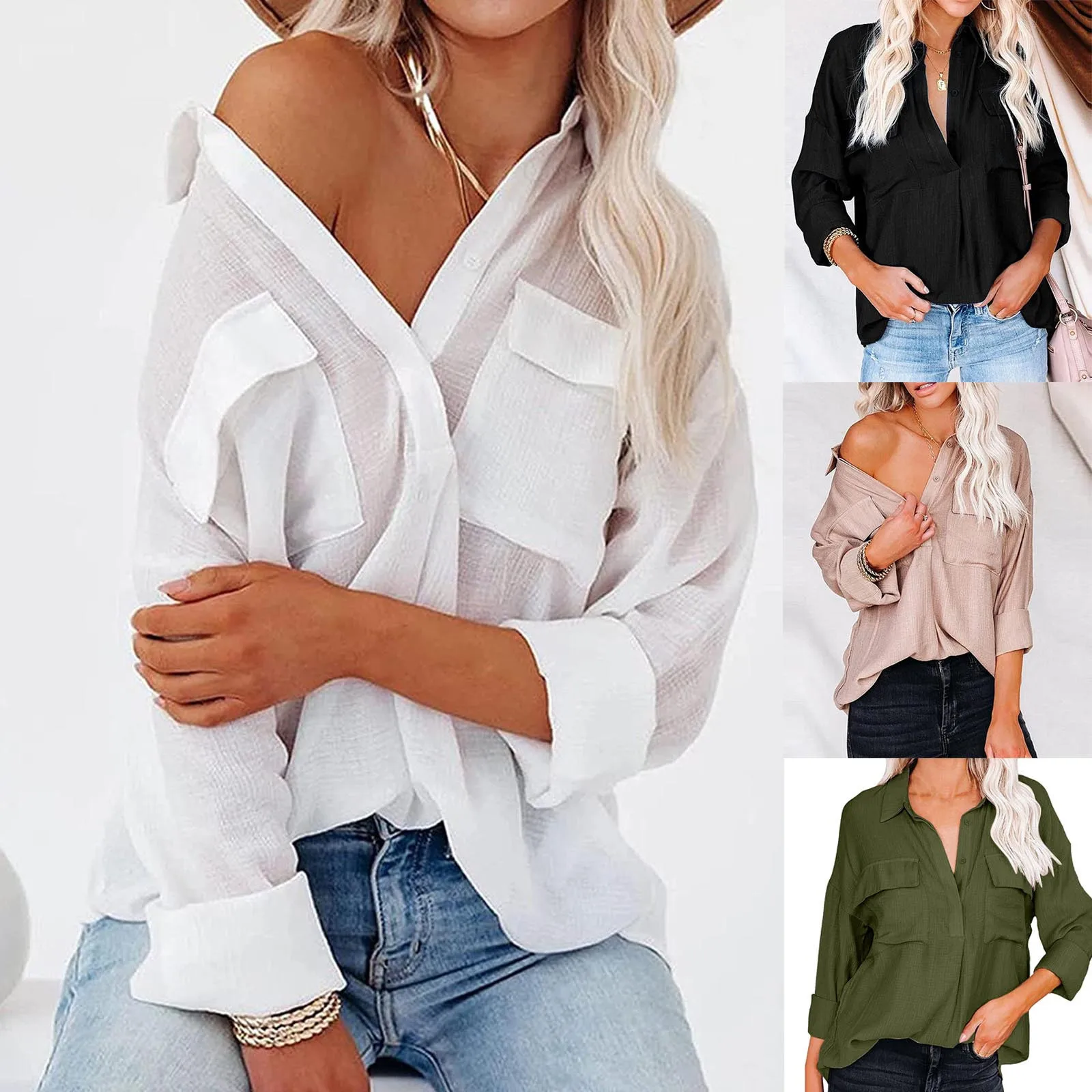 

Leisure Solid Shirts Button Lapel Cardigan Top Lady Loose Long Sleeve Oversized Shirt Womens Blouses Autumn Blusas Mujer