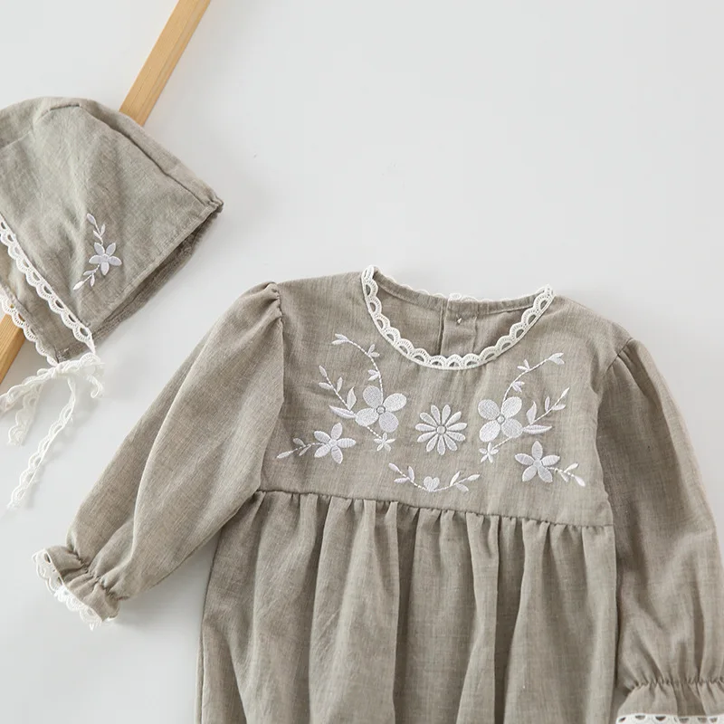 Body de manga larga con bordado de flores para beb&eacute; y ni&ntilde;a, mono con sombrero, 2 uds., novedad de Oto&ntilde;o de 2021-4