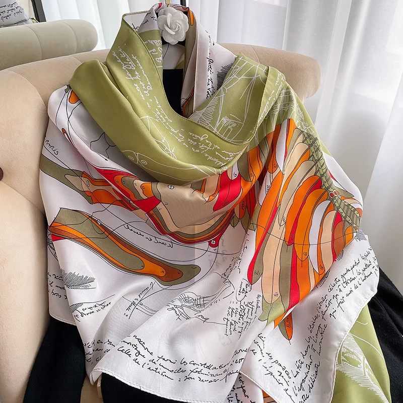 

Модная шаль 2021 Европа и США весна/осень Новый Шелковый шарф с принтом женский солнцезащитный пляжный полотенце двойного назначения шарф