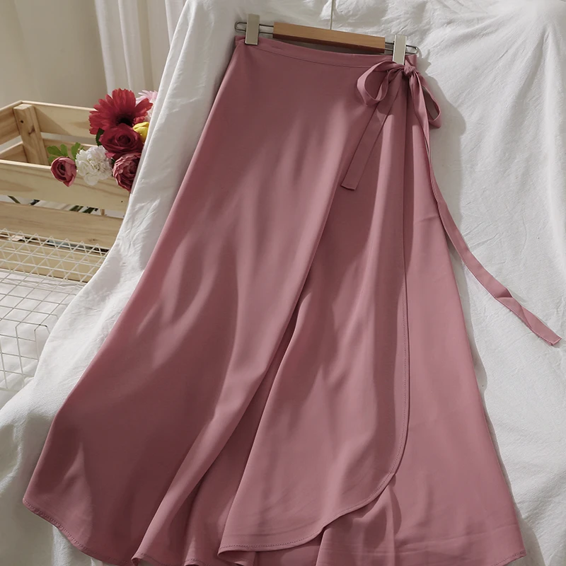Летняя простая однотонная длинная шифоновая юбка с запахом Женская