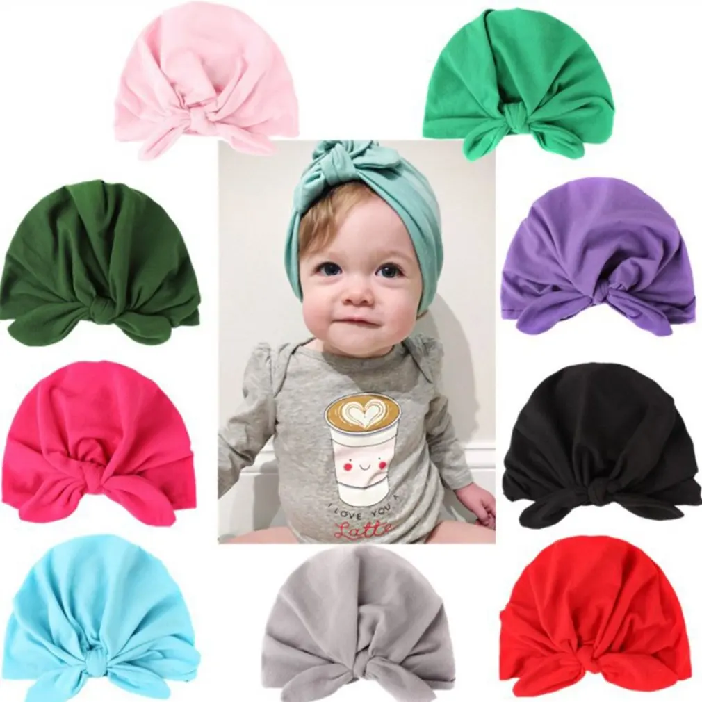 

Knotted Hat Children's Hat Infant Turban Rabbit Ears Hat Plus Velvet Cute Newborn Cotton Beanie Winter Hat