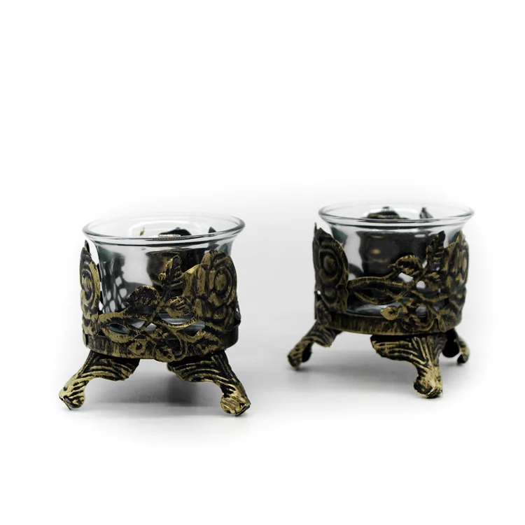 Стеклянный подсвечник используемый резной полый украшения для ужина атмосферы