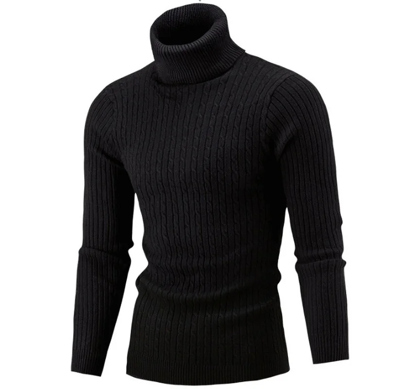 

Autumn Winter Men's Sweater Men's Knitted Turtleneck Pullovers Solid Twist Bottoming Slim Sweater Male High-necked Jumpers