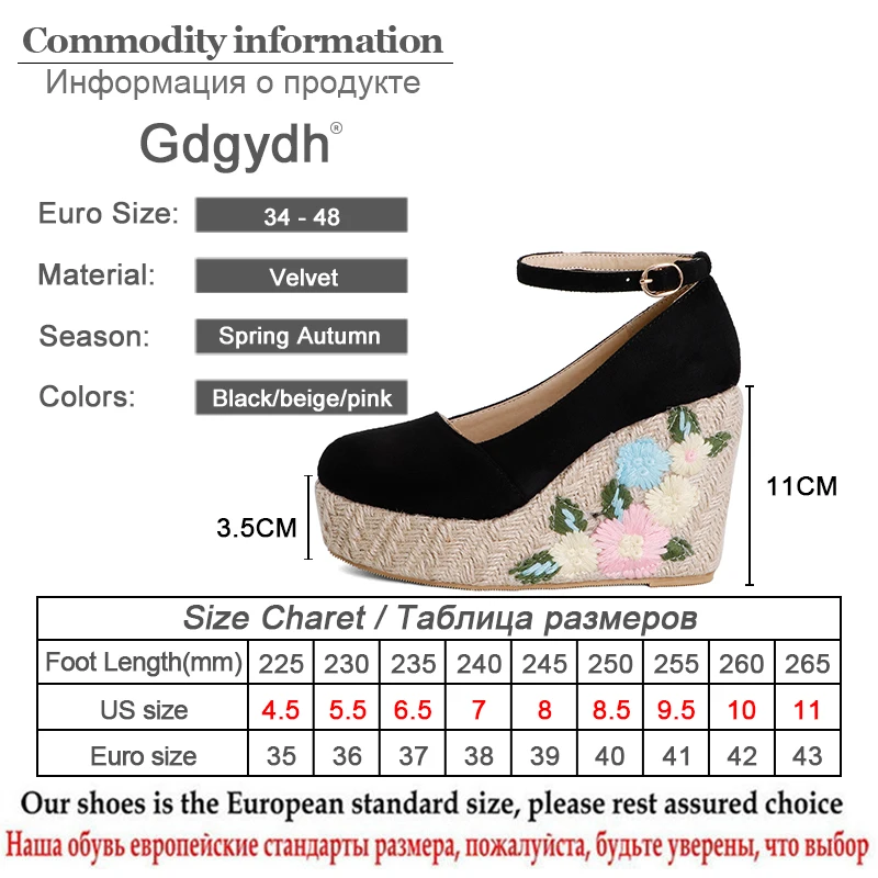 

Gdgydh Chinese Womens Shoes Folk Custom Embroidery Flower Slide Platform Heel Ankle Buckle 2021 New Spring Ladies Office Shoes