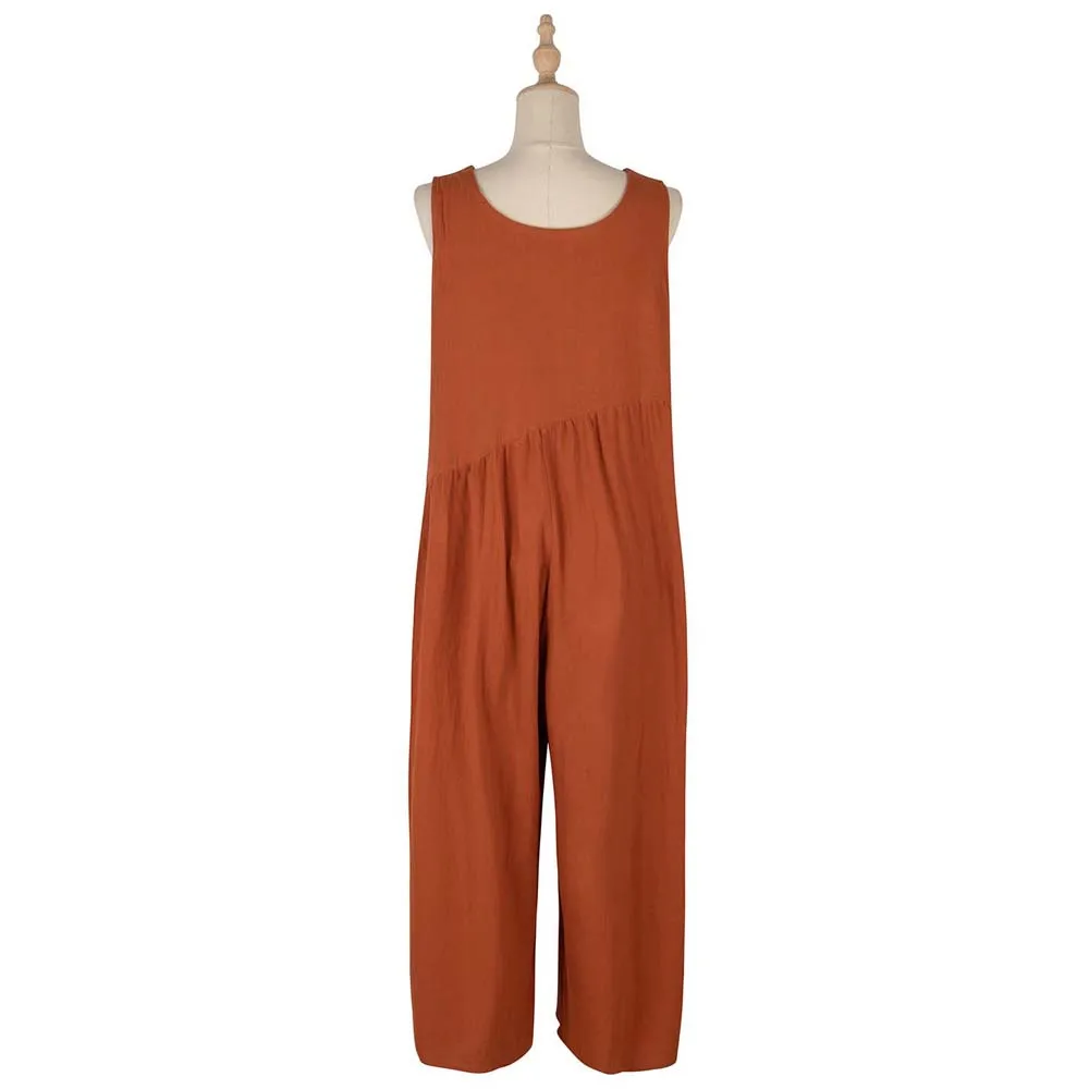 

Women Spaghetti Strap Jumpsuit Deep V Neck Sleeveless Pure Color Summer Bodysuit Office Work Solid Loose Wide Leg Playsuit Hot