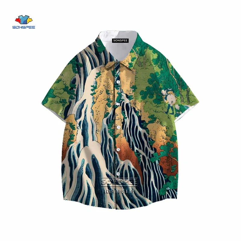 SONSPEE Japan Vintage Classic Art Shirt Men 3D Print Ukiyoe Hawaiian Shirts Summer Casual Beach Short Sleeve Street Dropshipping