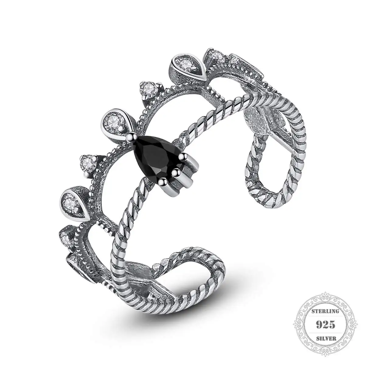 Черное кольцо с короной из циркония модные хорошие ювелирные украшения в стиле