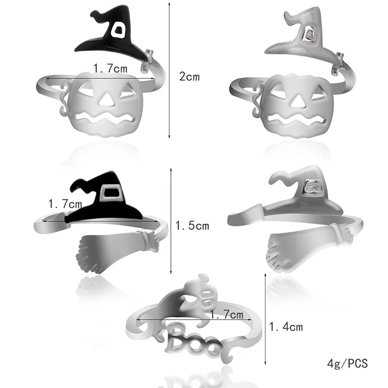Милые украшения для Хэллоуина женские кольца шляпы ведьмы метла швабра тыква
