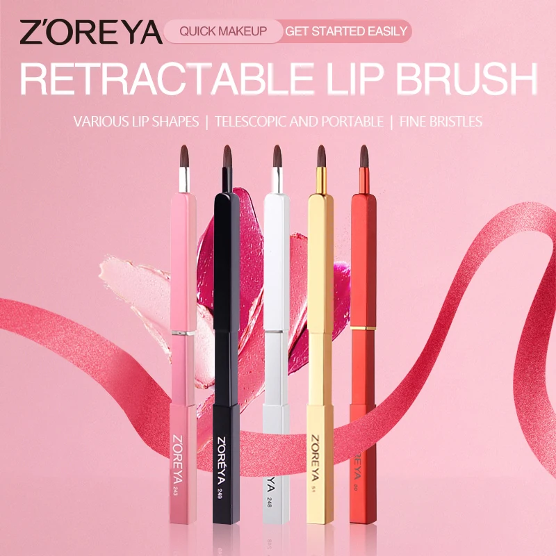 Кисть для губ Zoreya выдвижная, 5 цветов, инструмент для макияжа, портативная, Пылезащитная, косметическая кисть, простая в использовании