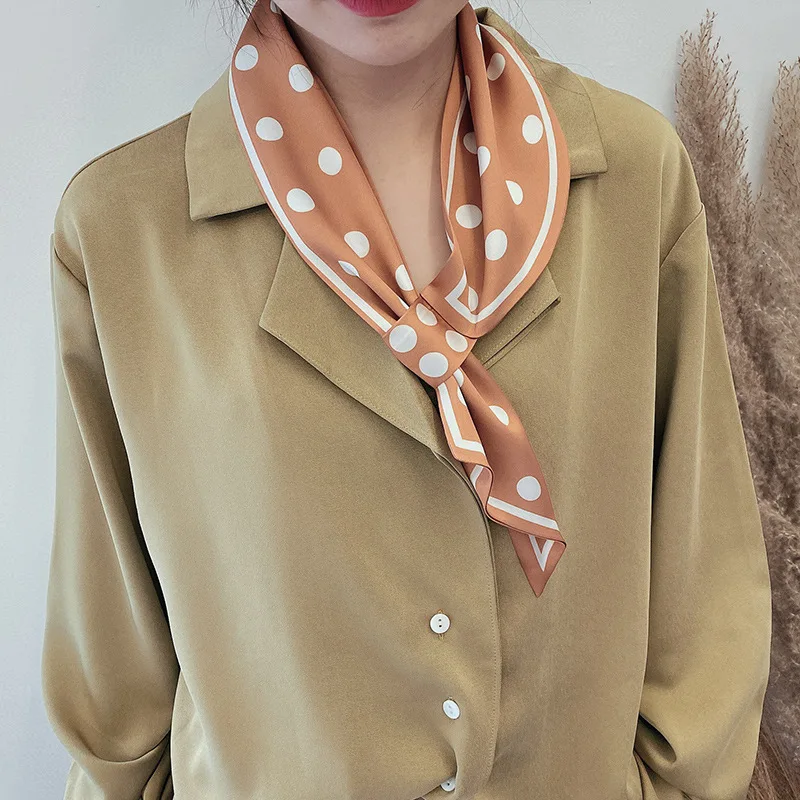 Женский шифоновый шарф с пряжкой желтый в горошек из шелка 2020| |