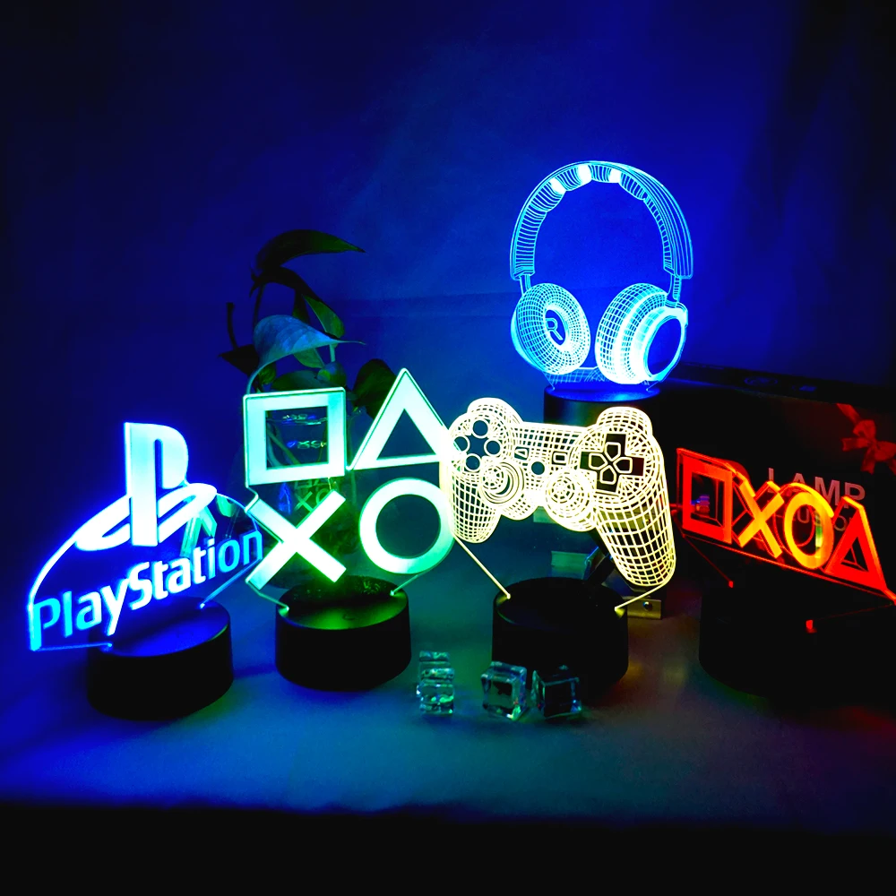 

PlayStation Gaming Room Desk Setup Lighting Decor LED Night Lamp on The Table Game Console Icon Logo Sensor Light Gift for Kids