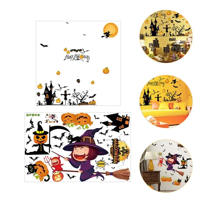 

2 Sets Decorative Reusable Practical Decals Halloween for Home Window Party