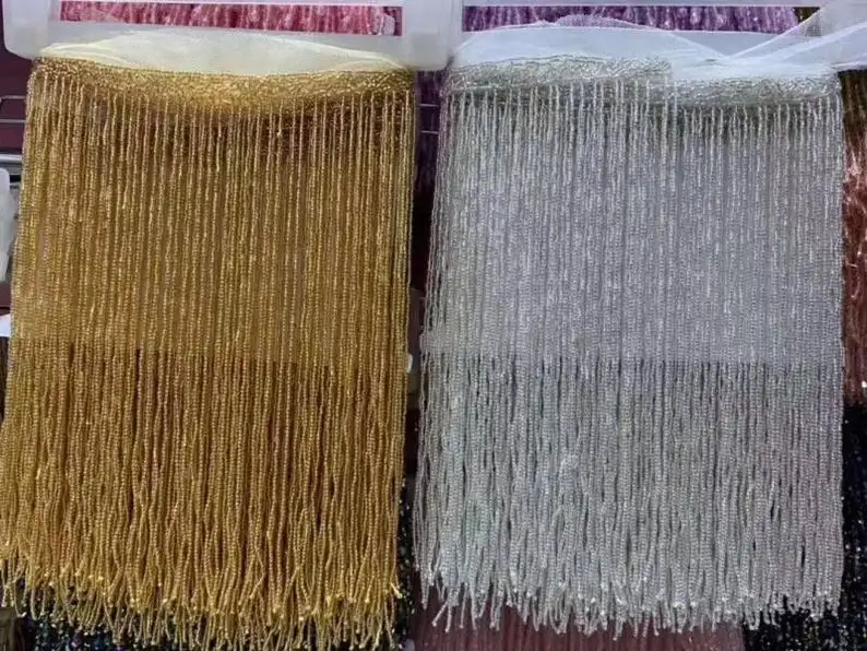1.8 yards gold heavy bead Fringe trim for haute couture seed fringe tassel Millinery Crafts embellishme | Дом и сад