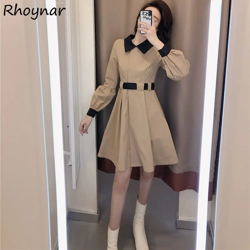 

Long Sleeve Dress Women Elegant Leisure Lady Vintage Simple Turn-down Collar Soft Large Size M-5XL Ulzzang Fashion New Clothing