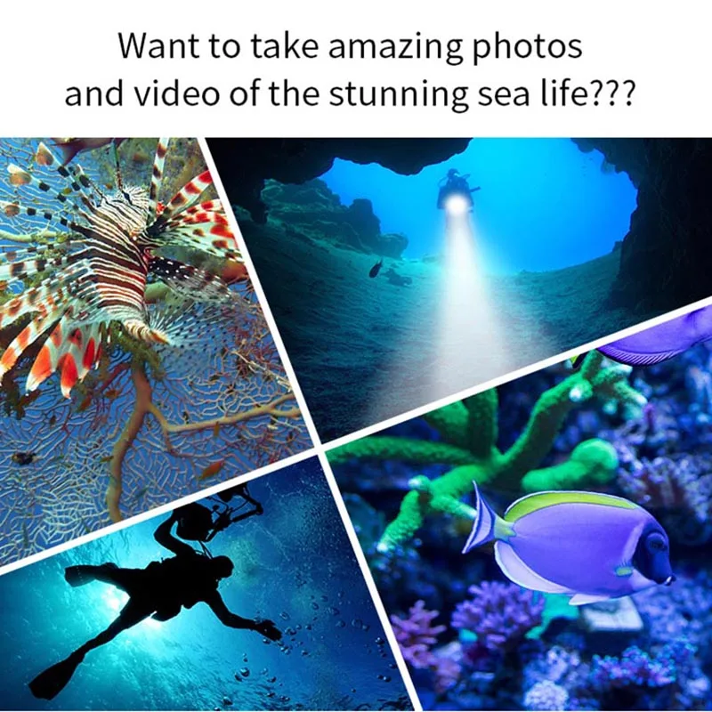 Светодиодный фонарик для дайвинга Подводное видео Освещение фонарь фотосъемки