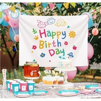 happy birthday theme tapestry cloth childrens room wall decoration girls dormitory cartoons home party supplies banner decor