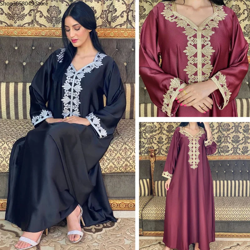 Abaya Dubai Muslim Women Dress Djellaba Femme Plus Size Boubou Long Sleeve Gown Turkish Kaftan European Clothing | Тематическая