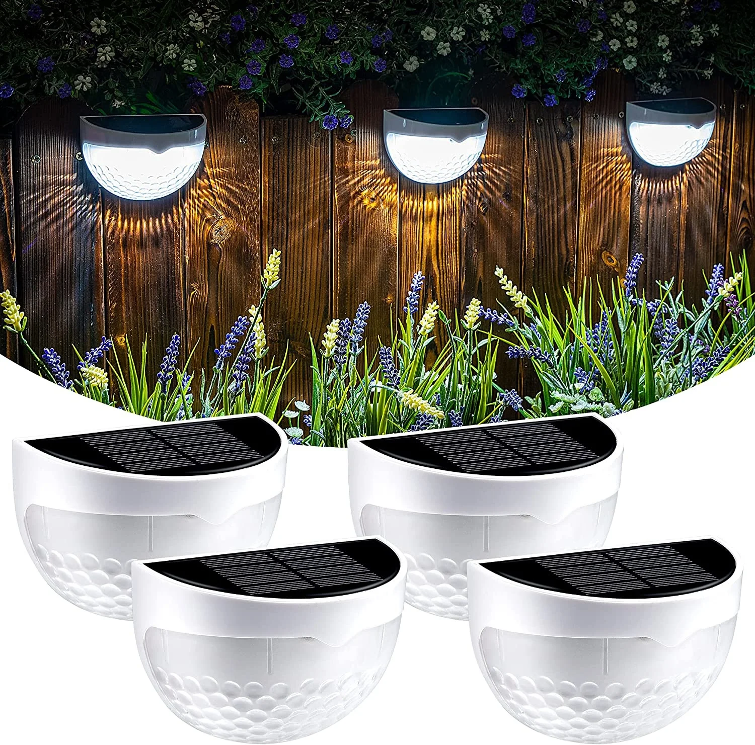 

2 Pack Solar Fence Lights Auto On/Off Solar Stair Light Outdoor Waterproof LED Wall Lighting Lamps for Deck Steps Patio Walkway