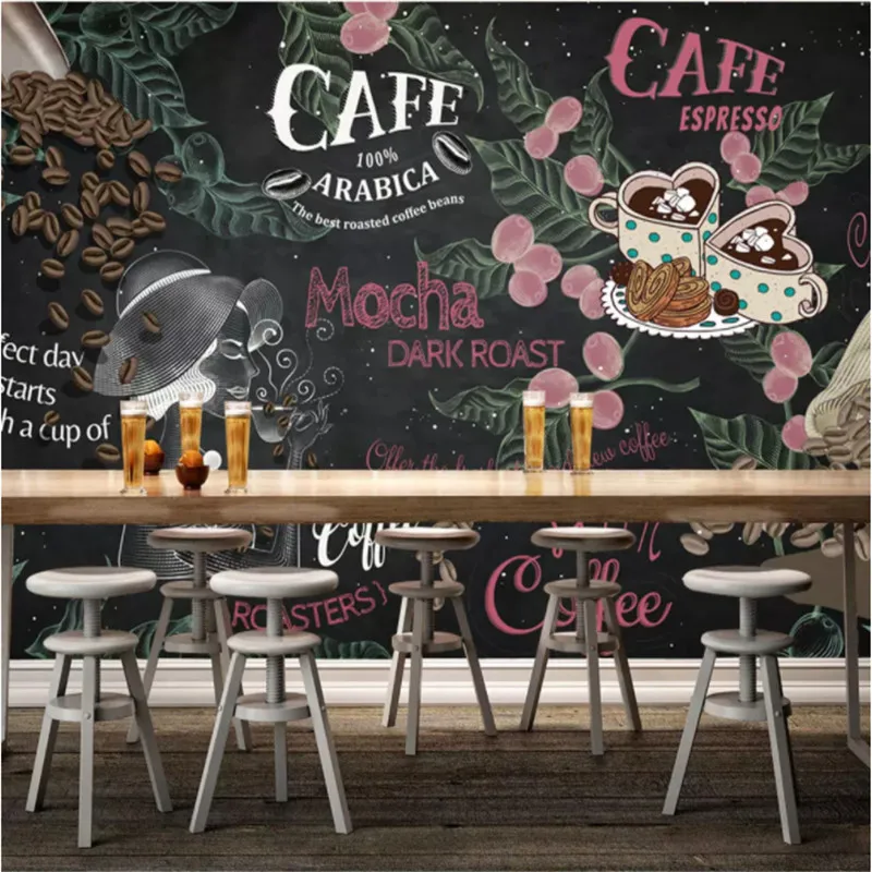 Европейская ручная роспись для кафе и досок 3D обои стен кофейного дома|Обои| |