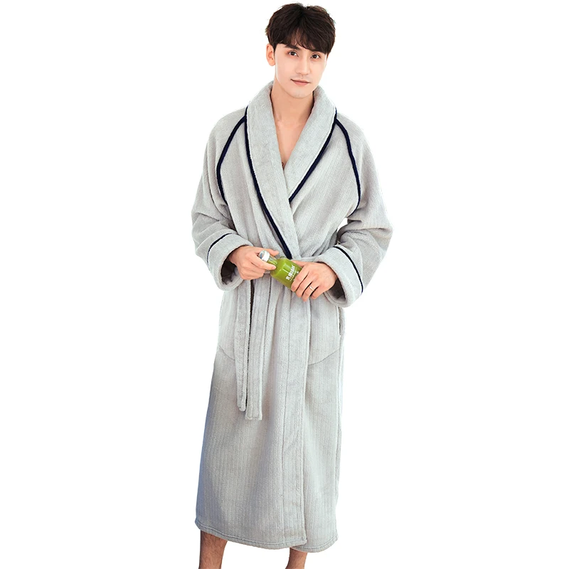 

Winter Warm Sleepwear Long Thicken Nightgown MEN Flannel Robe Kimono Bath Gown Casual Soft Nightwear Sexy Home Dressing Gown