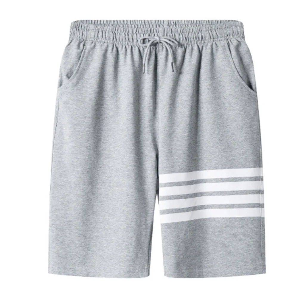 

Summer Men's Breathable Jogging Shorts High Quality Sports Pants Pure Color Striped Elastic Waist Shorts Asian Size M-3XL