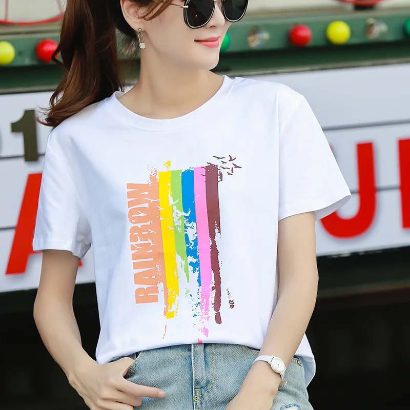 

Fashion Panda/Pug Cat Cartoon Printed Hip Shirt Short Sleeve t-shirts O-Neck Tops White