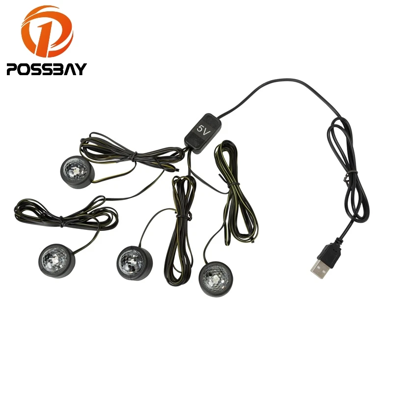 Модифицированные внутренние лампы POSSBAY подсветка для автомобиля ног USB RGB
