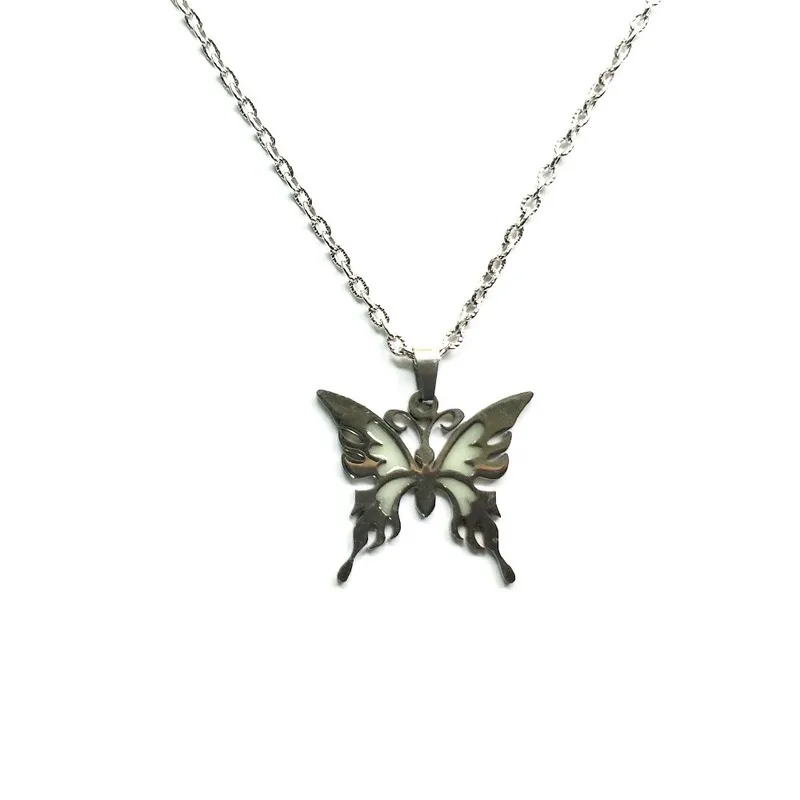 

Luminous Pendant Necklace Stainless Steel Resin with Butterfly Suitable for Men and Women To Wear Jewelry Gifts Wholesale