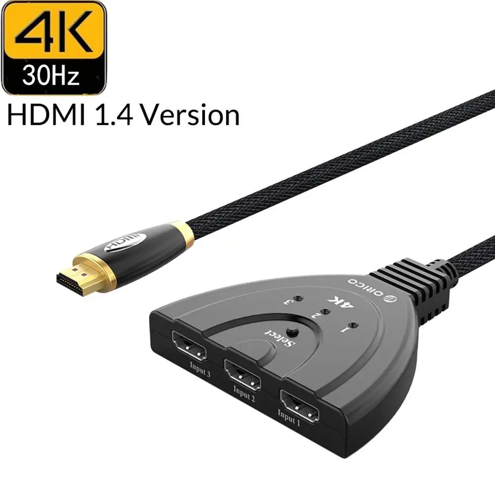 HS3-B2 ORICO HDMI кабели 3 в 1 HDMI коммутатор 4 к 30 Гц 60 Гц 3D HD Переходник HDMI разветвитель Кабель HDMI 2,0/1,4 версия для PC tv Box PS3 4 - Цвет: HS3-B2