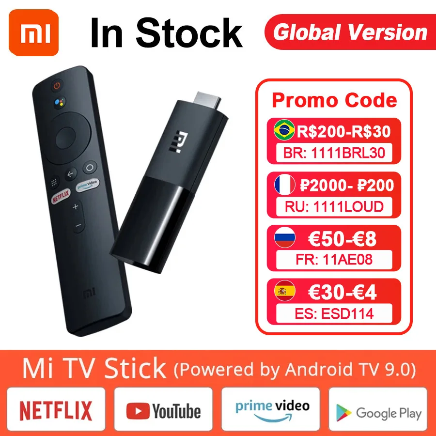 

Global Version Xiaomi Mi TV Stick Android TV 9.0 Quad-core 1080P Dolby DTS HD Decoding 1GB 8GB WIFI Google Assistant Netflix