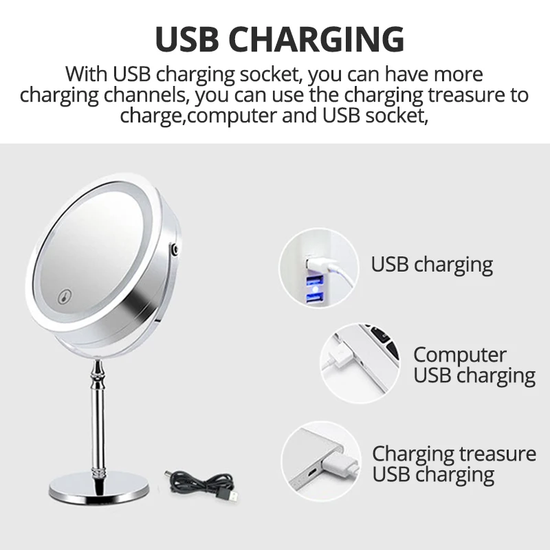 Круглое зеркало для макияжа со светодиодной подсветкой сенсорный диммер 7 дюймов