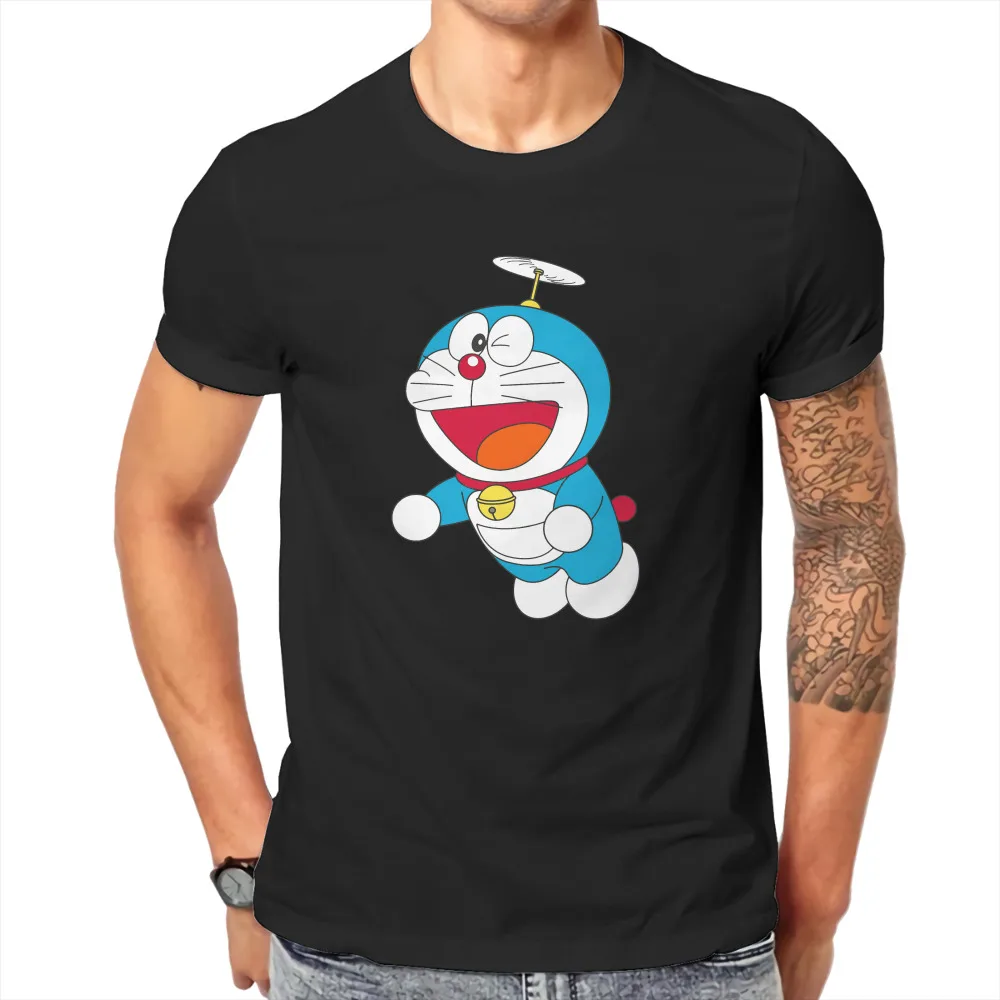 Unique Hipster TShirts Doraemon Cat Cartoon Manga Series Men Harajuku Pure Cotton Tops T Shirt Round Neck Big Size