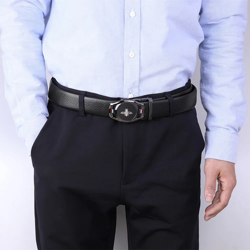 Высококачественный мужской ремень из воловьей кожи с автоматической пряжкой