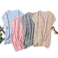 summer t shirt sleeveless women wool knitted tees tops korean style lazy hallow out o neck tshirt jumper female