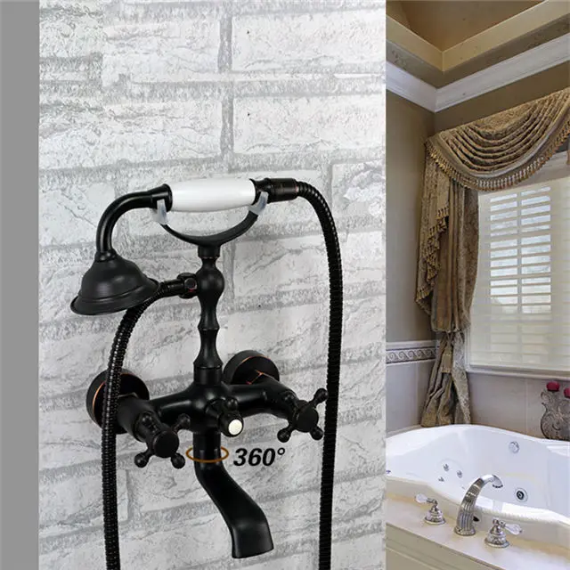 Bathroom Bathtub Faucets Bath Shower In-Wall Brass Hot & Cold Mixer Crane Taps With Handheld Black Oil Brushed | Обустройство дома