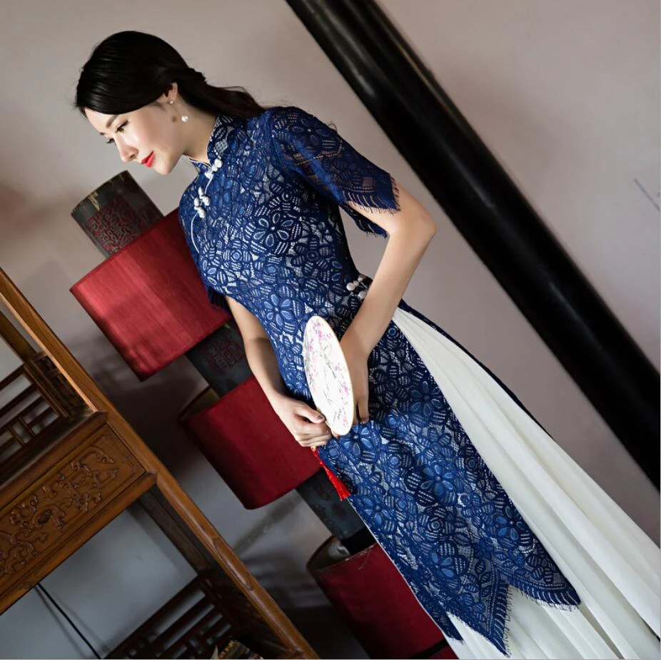 Сексуальное кружевное платье аозай, традиционная одежда Вьетнама, qipao, женские халаты из 2 предметов+ юбки, китайское женское элегантное платье, улучшенное