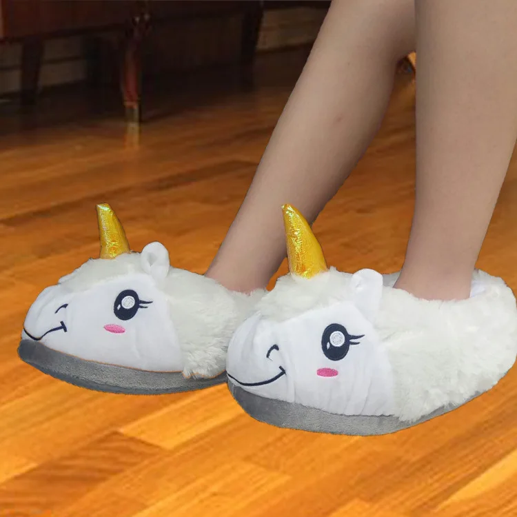 1027W white Милые зимние домашние тапочки; коллекция года; Chausson Licorne; белая обувь; женские тапочки с единорогом; pantuflas unicornio pantoufle femme - Цвет: 1027W white