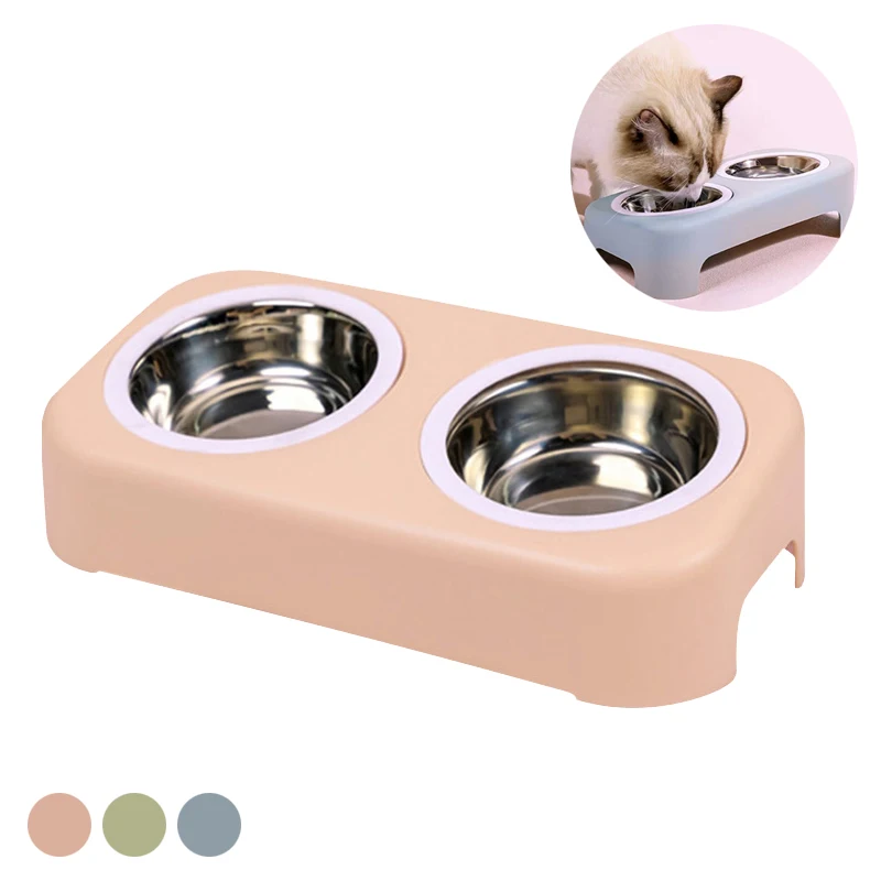 

New Double Pet Bowls Dog Cat Food Water Stainless Steel Feefer Puppy Feeding Supplies Pet Tableware Small Dog Accessories