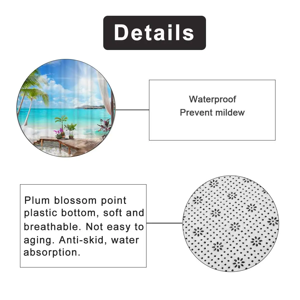 Шторка для душа Ocean Tree летняя Водонепроницаемая пляжная шторка с принтом