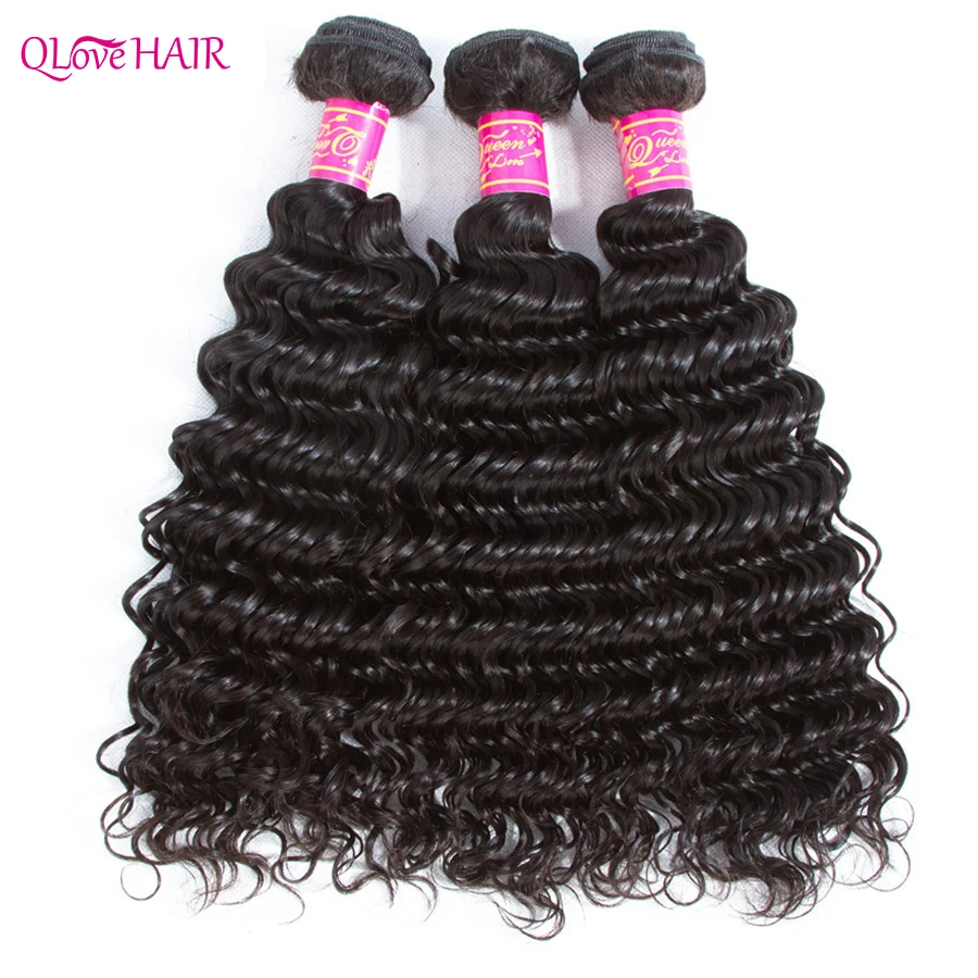 

Qlove Hair Deep Wave Bundles With Closure Peruvian Hair Weaves With Lace Frontal Water Curly And 13X4 Lace Frontal With Bundles