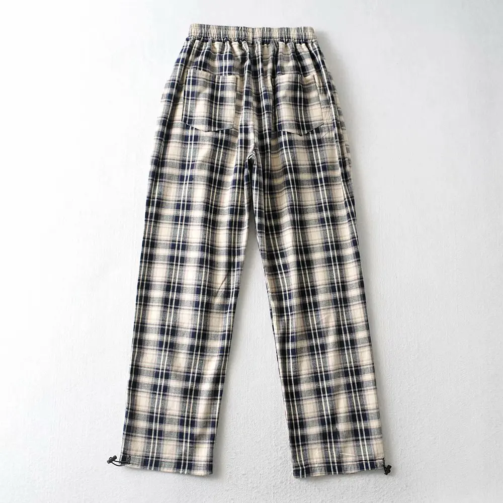 

Женские эластичные хлопковые спортивные свободные брюки с высокой талией, модные брюки-карандаш в клетку на осень и лето