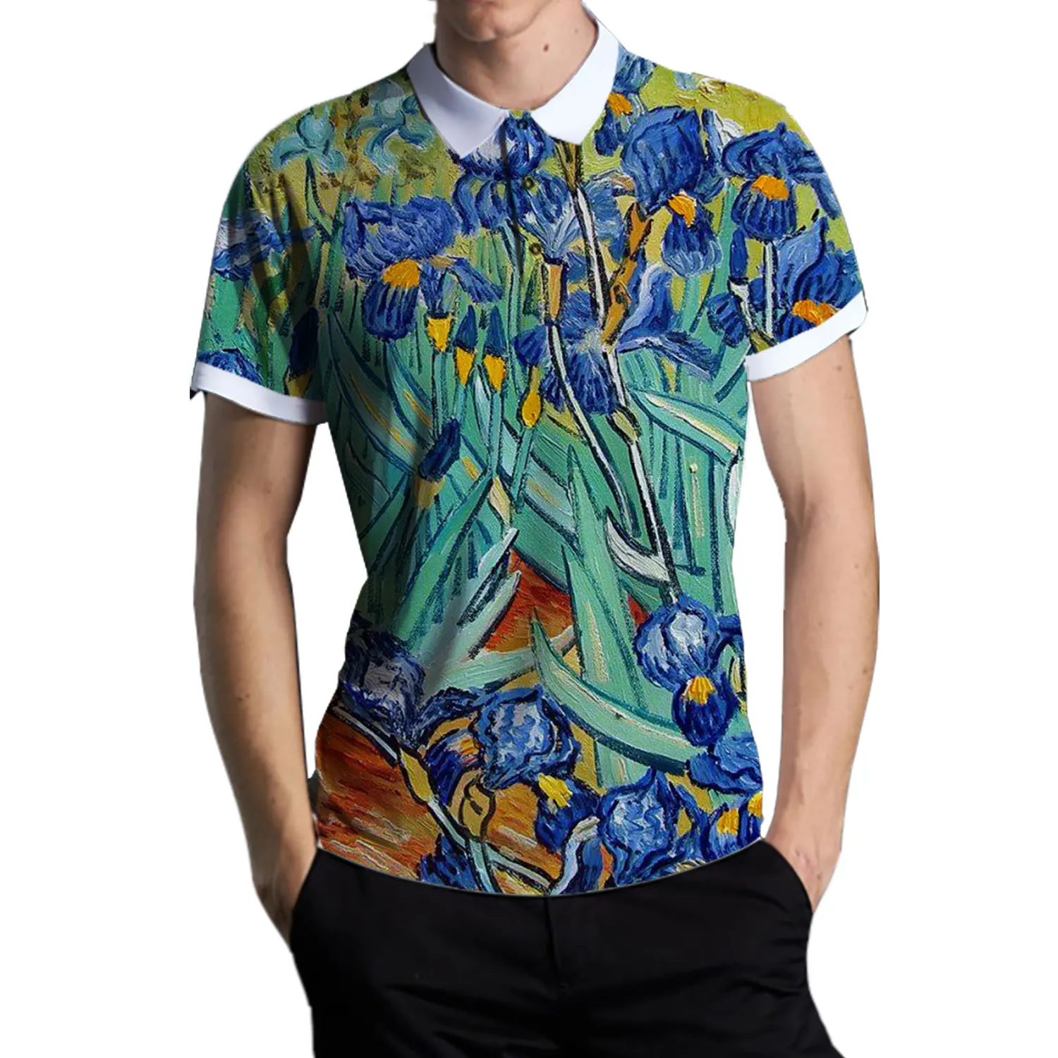 

SONSPEE 3D Van Gogh Starry Sky Business Casual Printed POLO Shirt Summer Men's Breathable Plus Size Customized T-Shirt Fashion M