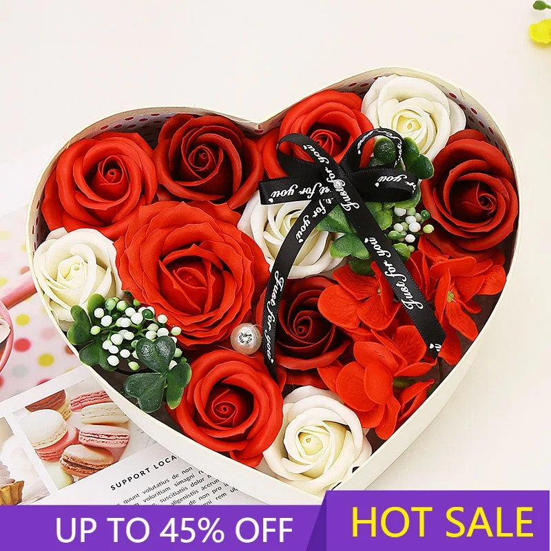 

Creative Design Valentine's Day Gift Birthday Valentine Gift Rose Soap Flowerwith Lovely Heart Shape Box For Couple