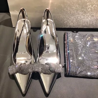 2021 new high heels women summer silver rhinestone pointed toe stiletto sandals all match sexy mid heeled shoes size 4 8 5