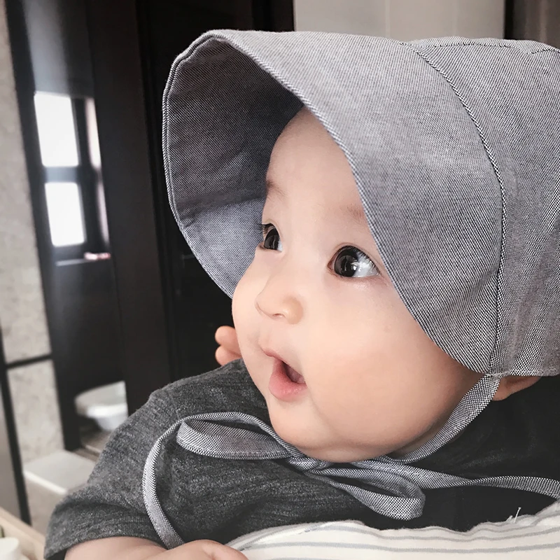 Джинсовая хлопковая детская шапочка для новорожденных с широкими полями