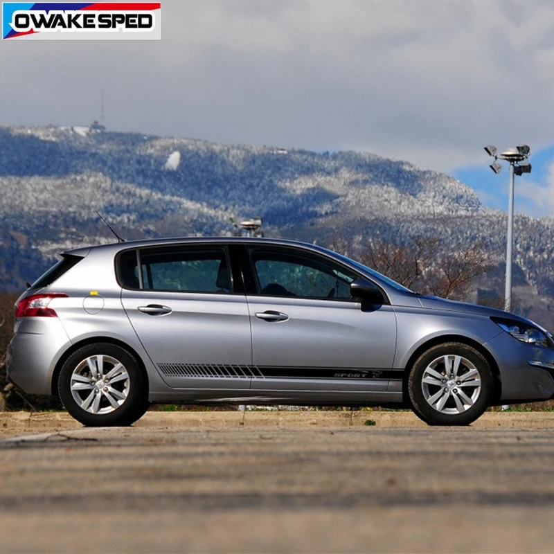 Спортивные полоски, наклейки на двери автомобиля, юбки для peugeot 107 206 108 308 508 2008 3008 5008 301 208, обе стороны, модель внедорожника, хэтчбек, наклейка