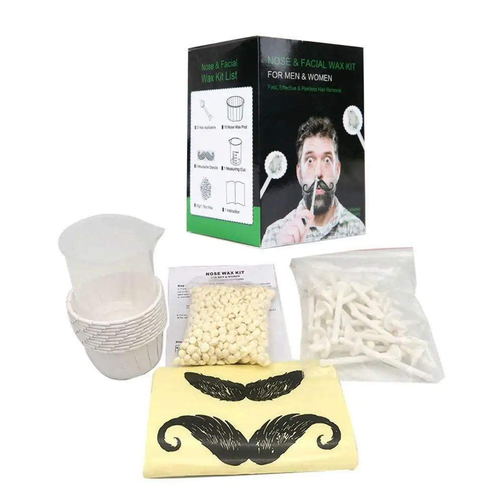 

Nose Hair Removal Men's Wax Kit Hair Removal Cosmetic Beans Wax Kit Measuring Stencils Painless Moustache Cup L7I8