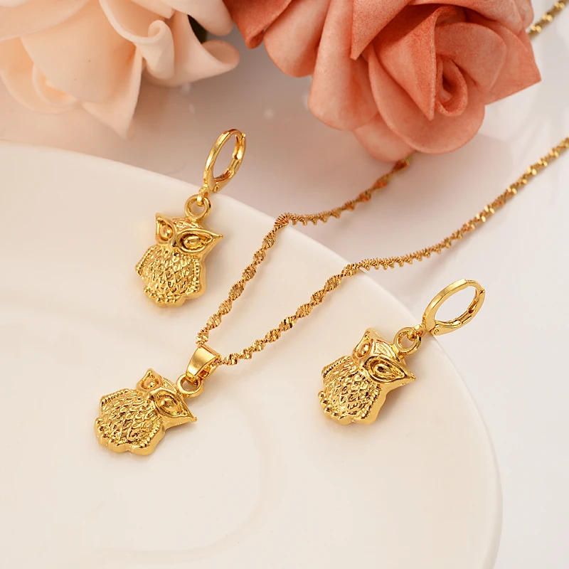 

png gold owl Pendants Animal pendant necklace earrings Fashion Jewelr sets For Women Accessories charms girl kids gift